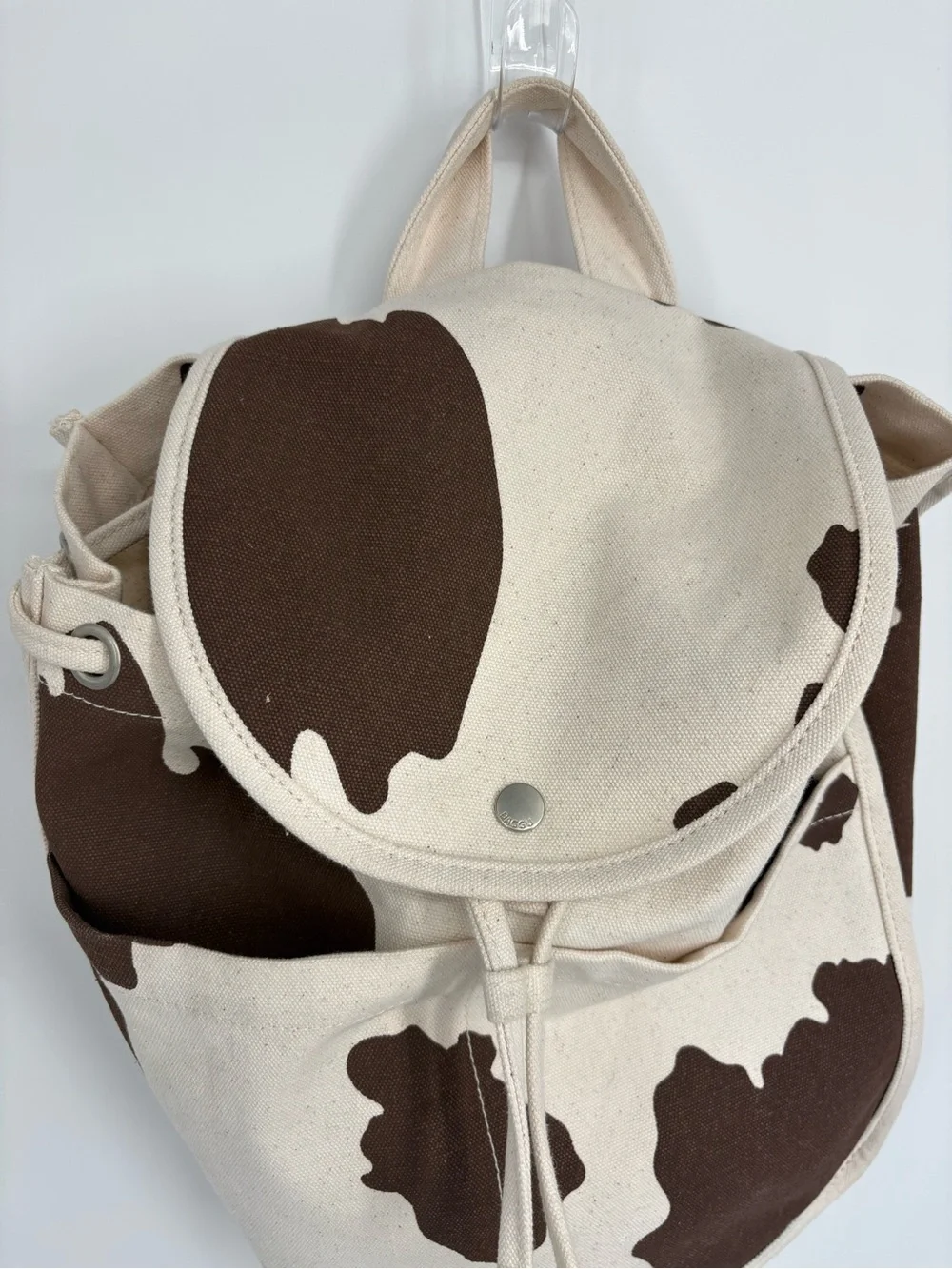 BAGGU Canvas Cowprint Drawstring Backpack - Brown & Cream